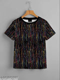Multi-colored graphic T-shirt with short sleeves and crew neckline for women