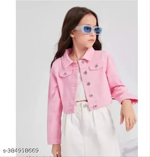 Pink cotton long sleeve stretchable jacket for kids, girls