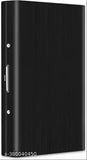 Black water-resistant stainless steel business card holder, RFID protected for six cards. Durable metal accessory for professional use