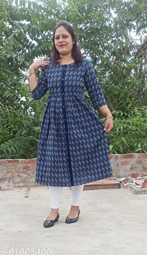 Stylish cotton kurti, printed Katha print, below knee length, size S-36, available in multiple sizes up to 7XL