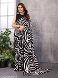 Womens georgette saree with black printed paisley design