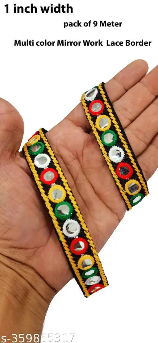 Multicolor Banjara embroidered lace for craft projects, scrapbooking, and junk journals - 2cm width, 9m length