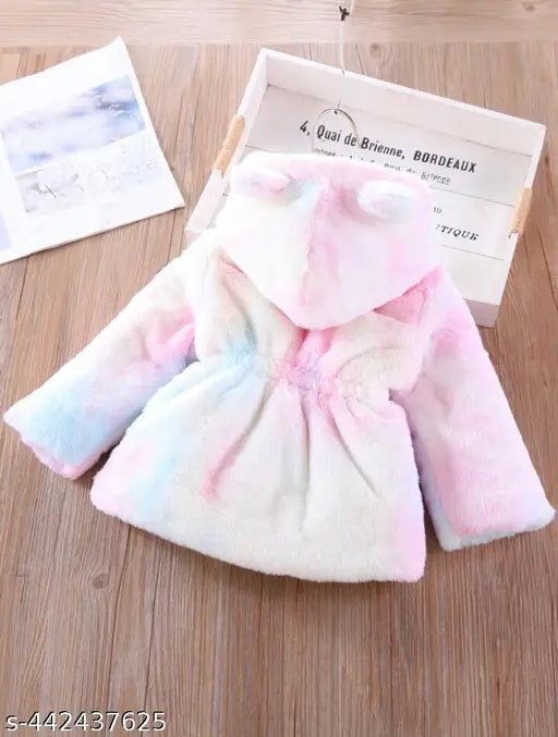 Soft pink and white striped faux fur hooded sweatshirt