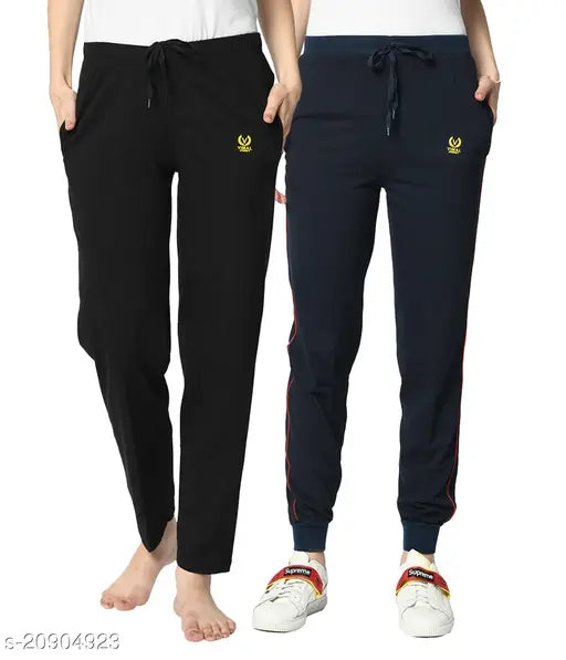 Black cotton sweat pants with drawstring closure, blue and red stripes on side
