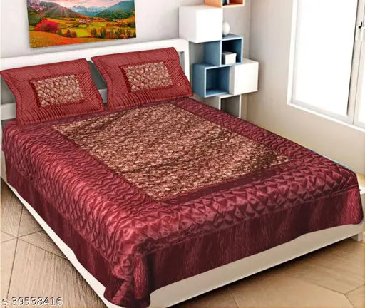 Luxury satin Terry Bear bedsheets & pillow covers (3pc), Indian Jaipuri design, ideal for weddings, 210 thread count