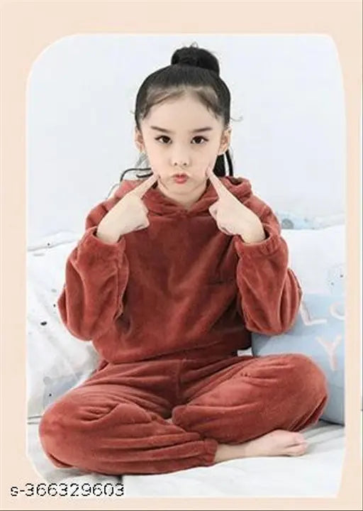 Stylish hoodie and wool pants set for winter, solid pattern, boy & girl sizes 3-9 years, made in India (wool, long sleeves)