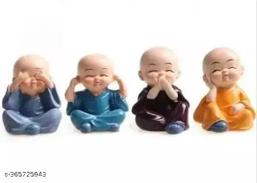Resin Buddha Monk set of 4, Vastu-aligned peace and calm decor, ideal for home/office/shop. Great gift for Diwali, Christmas