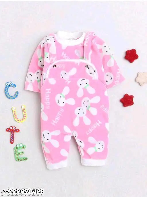 Warm wool printed dungaree set for a cute baby - winter clothes (0-3 months), India