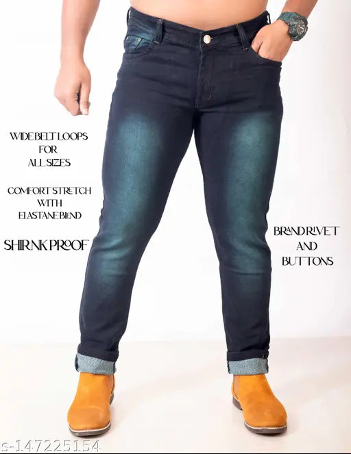 Dark blue denim men's jeans by FANG JEANS, size 30/32 with 41-inch length