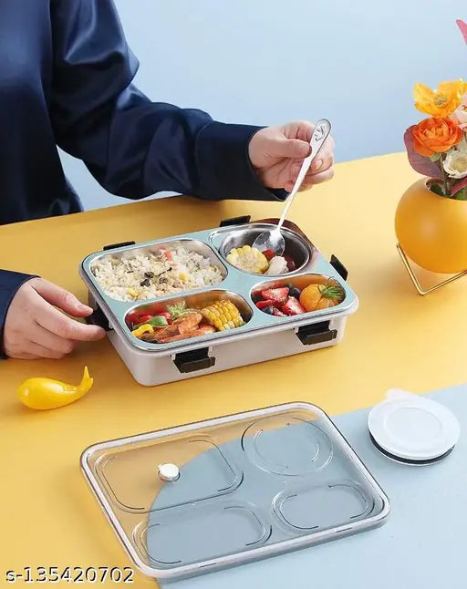 Stainless Steel Lunch Box for Adults and Kids , Keep Foods Separated , Food Storage Container, 4 Compartments Sealed with Lids Multicolor