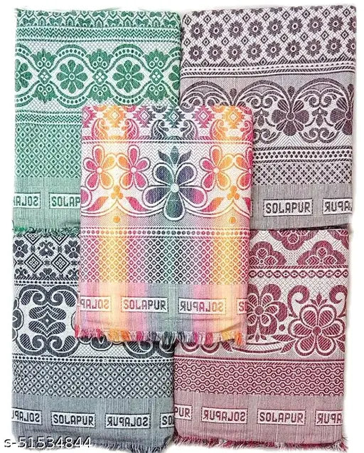 Multicolor pack of 5 Terry Retail's Original Solapur Chaddar single bed cotton blankets, floral print for adult use during mild winter in India