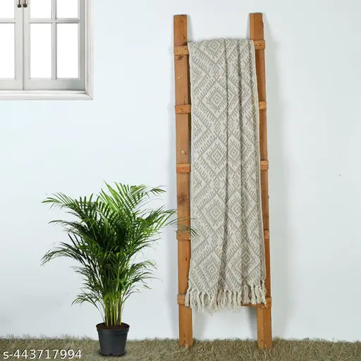 Grey 100% cotton throw blanket soft, plush, cozy on couch or sofa chair