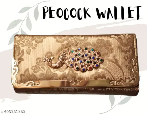 Women's wallet, gold metallic, intricate embroidery, small clutch