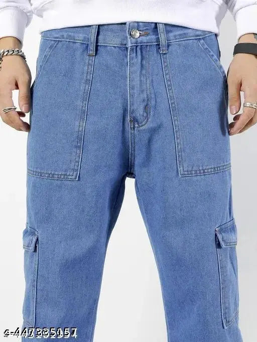 Solid denim 6-pocket jeans for men, size 28/30/32/34 from India