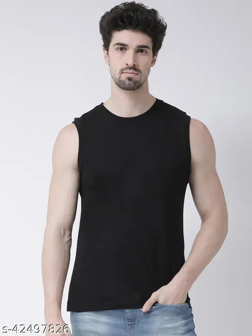 Sleeveless cotton t-shirts for men, high quality solid design in 2 sizes (S-XXL), India origin