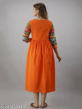 Orange cotton knee-length kameez women's