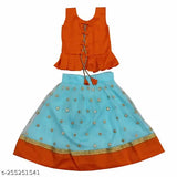 Chanderi cotton and net embellished girls lengha set, perfect for parties and functions