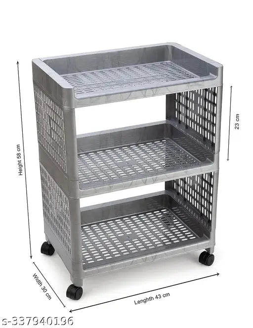 Grey metal 3 shelf storage cart with wheels