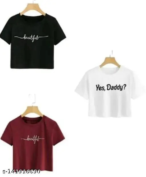 Premium cotton printed crop top trio for women, breathable and stylish fashion essentials in three sizes (S, M, L, XL)