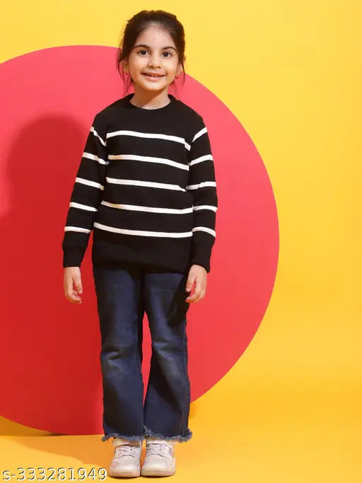 Acrylic high black solid kid's sweater for winter, perfect layering option