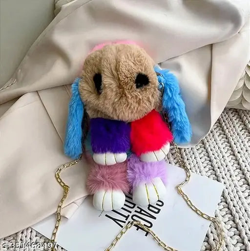 Multicolor rabbit faux fur sling bag, soft texture crossbody purse, adjustable strap stylish accessory everyday use women