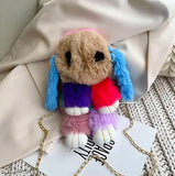 Multicolor rabbit faux fur sling bag, soft texture crossbody purse, adjustable strap stylish accessory everyday use women