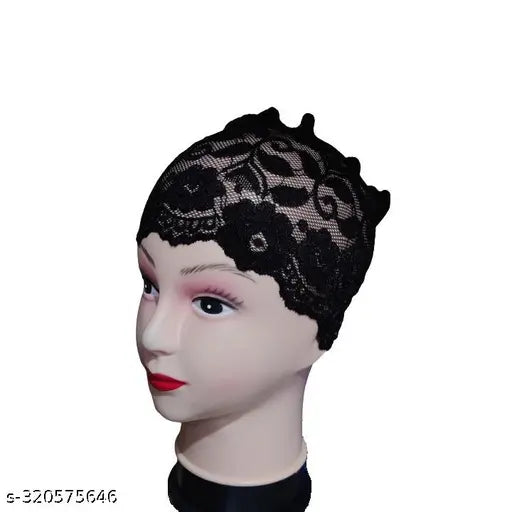 A trendy pack of four Hijab Caps with black lace detailing