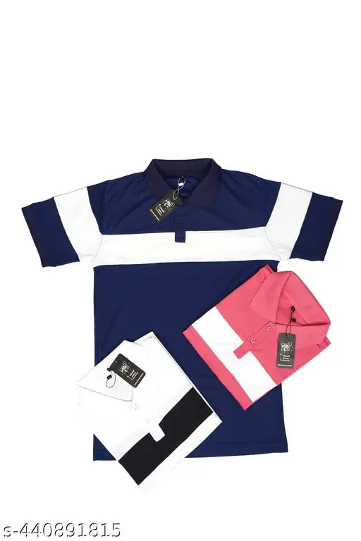 3- Combo Men's Color Block T-shirts Shirt, Half Sleeves, Semi Winter,Casual Short Sleeve Shirt For Outdoor, Gym Wear, Tshirt