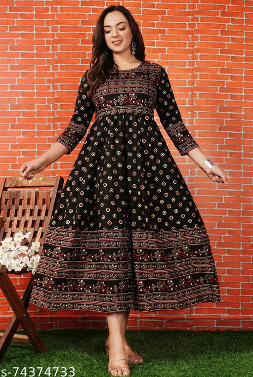 Embroidered rayon Anarkali kurtis for women, perfect for office or casual wear, Indian origin