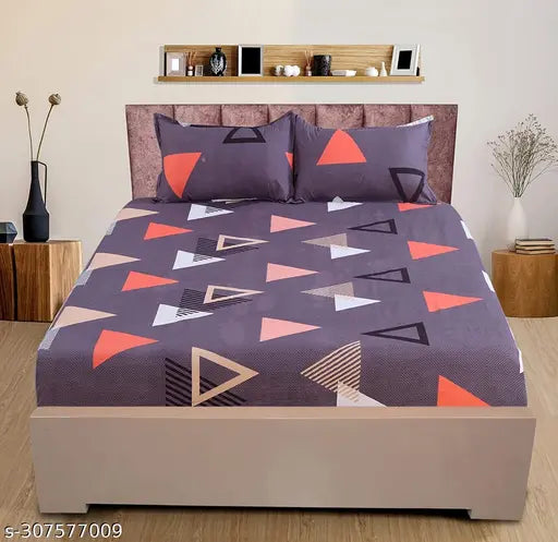 Glace cotton elastic double bedsheet, geometric pattern, 2 king-size pillow covers - TIRKUTA