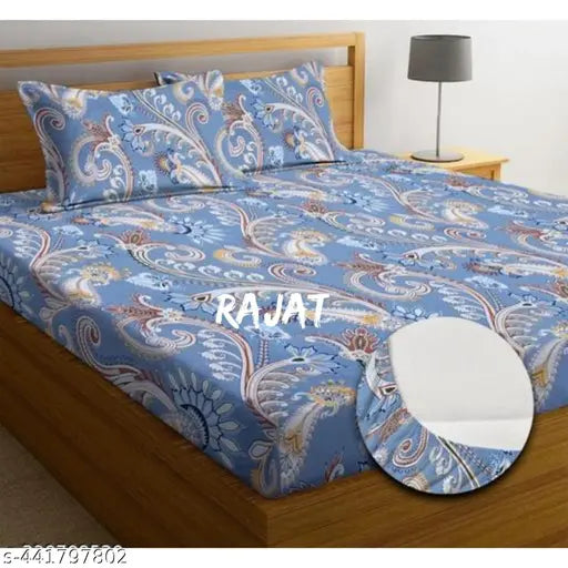 Super Soft Glace Cotton Floral Fitted Double Bed Sheet & Pillow Covers, ideal for summer in India