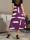 Purple brush print midi skirt, vintage elastic waist