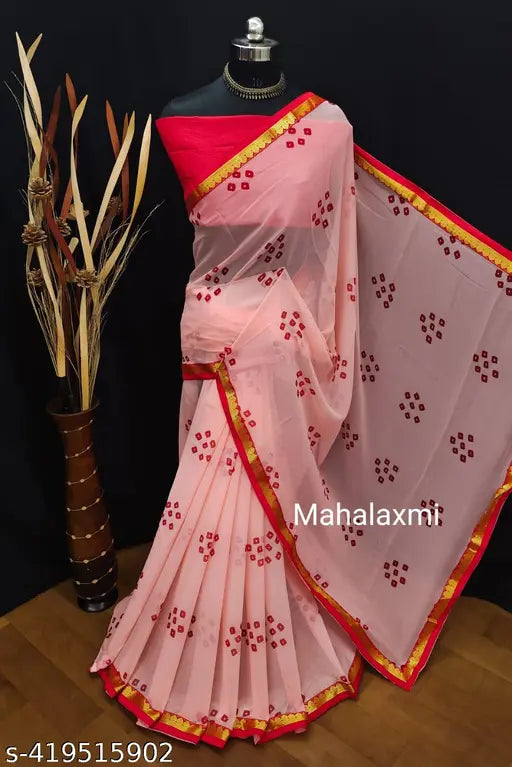 Pink and red georgette sari for women's festive wear