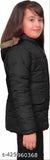 Black puffer style casual jacket, hoodie, with drawstring closure