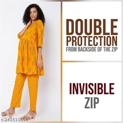 Rayon maternity night suits for women and girls (top & bottom), soft, breathable, comfortable with double zip protection, printed net design, India origin