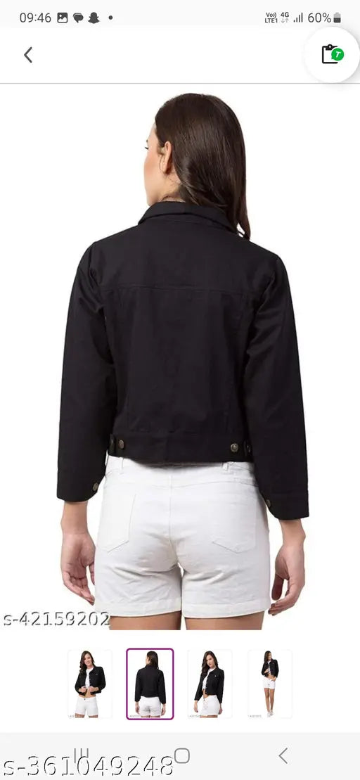 Denim women's classic jacket, solid net, long sleeves, S-XL sizes available