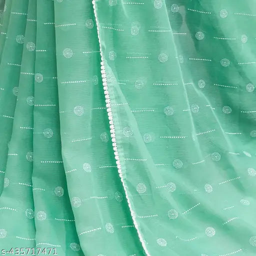 Chiffon lace border saree, free size, embellished blouse, solid net pattern, trending party wear