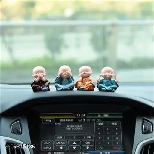 Multi-colored handicrafted monk set, decorative idols for home, office, or car dashboard