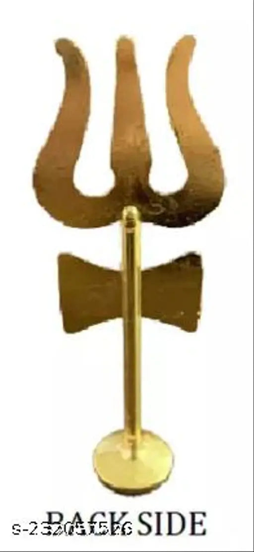 Brass gold Trishul for Pooja decorative showpiece - 11 cm, Indian symbol of Shiva's creation, sustenance, and destruction