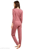 Pink cotton star and moon printed top & pyjama full sleeve nightsuit set, Lotik Women's loungewear with color fastness guaranteed
