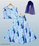Cotton silk girls lehenga choli set in floral print, Indian wedding attire for 2-13 years
