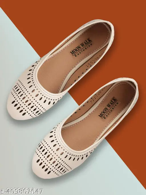 Cream synthetic ballerina flats, closed back design, Indian brand for women's fashionable and comfortable footwear