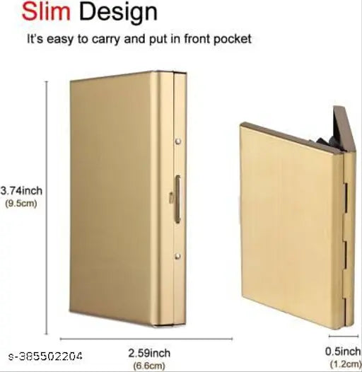 Gold RFID-blocking metal 8 card holder, protects against unauthorized scanning, durable and compact design, ideal for everyday use
