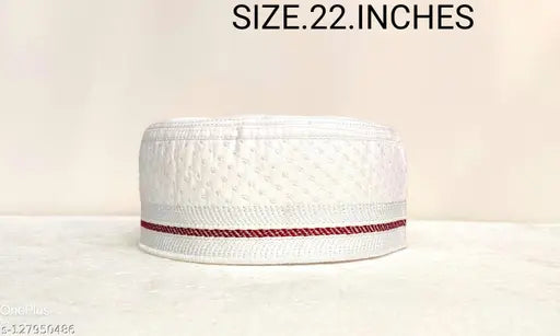 White cotton traditional Islamic cap with embroidered cross line, comfortable and washable - authentic Namazi Topi
