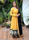 Rayon embroidered women's gown kurta, solid pattern, three-quarter sleeves, India origin, M-XXXL sizes available