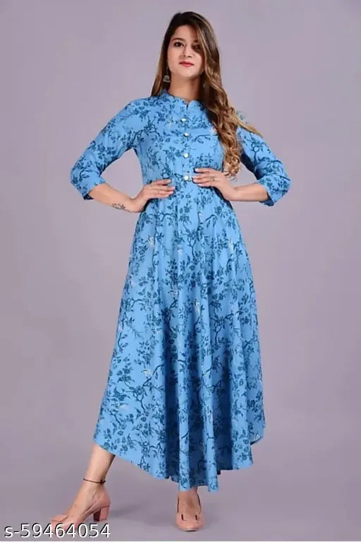 Rayon ethnic Anarkali Kurta, three-quarter sleeves, printed combo for casual, festive & party wear. Breathable and stylish women's fashion from India