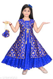 Silk sleeveless ethnic gowns for kids with potli, high-quality and breathable fabric for western wear, parties, engagements, weddings
