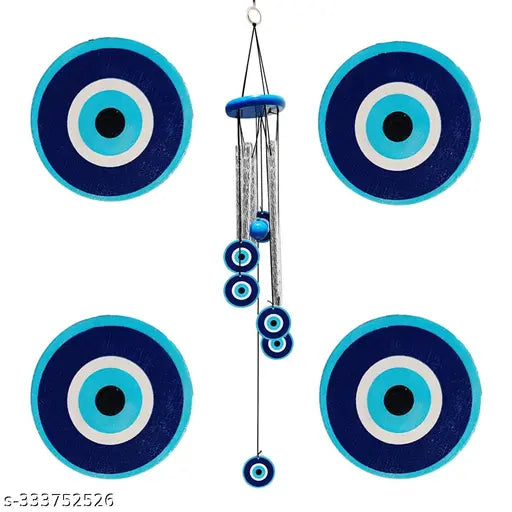 A blue metal evil eye wind chime for home office balcony garden protection from negative energy nazar dosh vastu