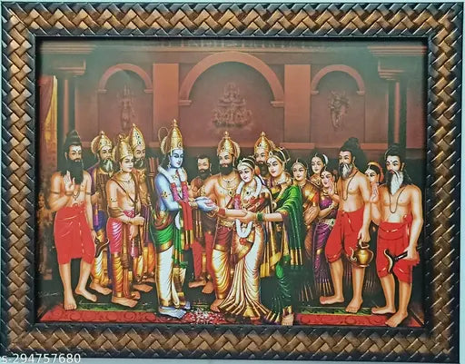Synthetic Resin Indian Wedding Photo Frame, "Ram Sita Devi Vivaham" 9x12 inches depicting Sri Janaka's Kanya Daan ceremony