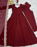 Premium quality pure Romansilk Chanderi Anarkali with dupatta set, fully flair, long sleeves, ready-to-wear, India